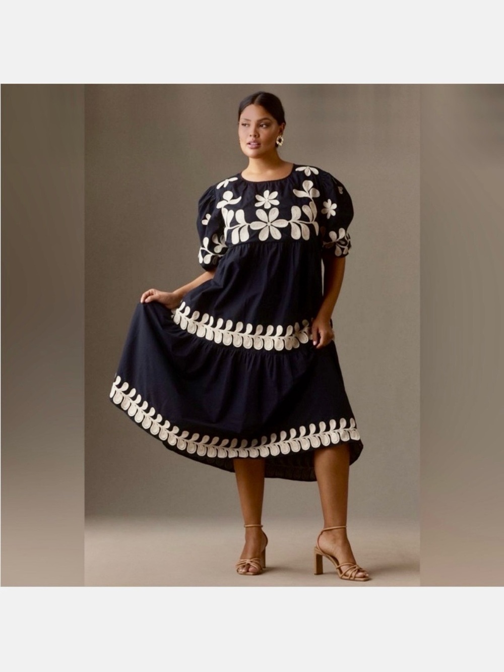 Anthropologie Caroline Constas Black Dress with Embroidered Floral Accents